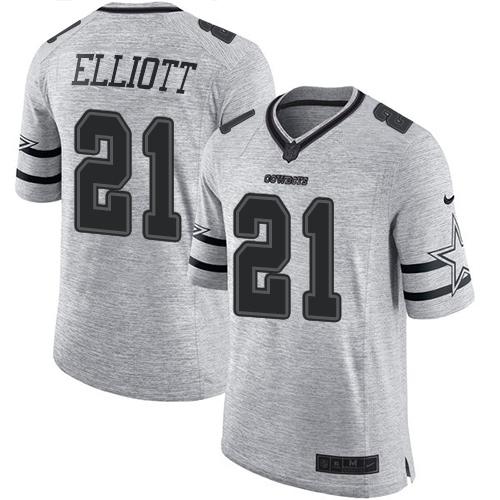Nike Cowboys #21 Ezekiel Elliott Gray Men's Stitched NFL Limited Gridiron Gray II Jersey - Click Image to Close
